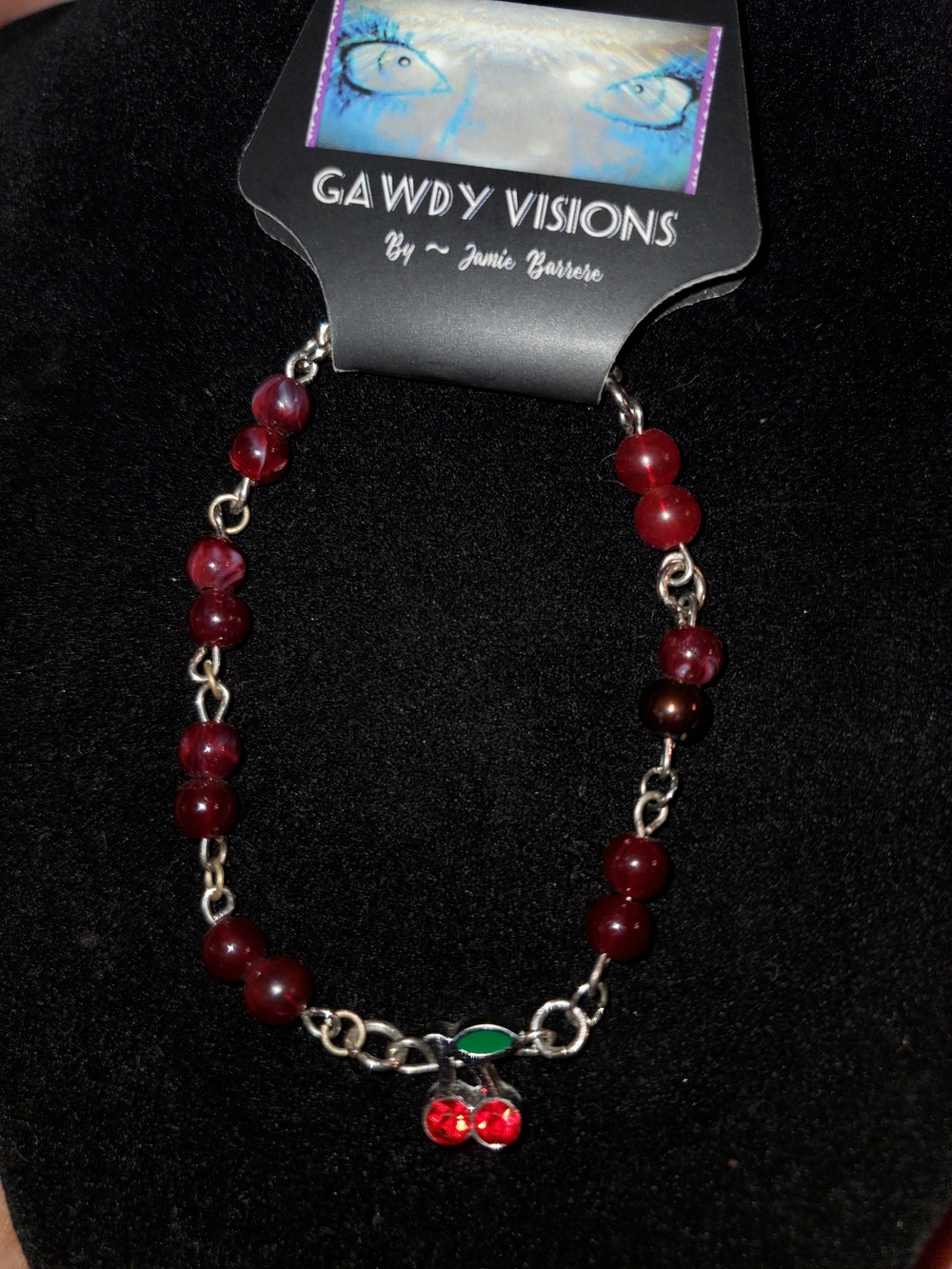 Handcrafted Gawdy Visions Red Beaded Cherry Charm Necklace